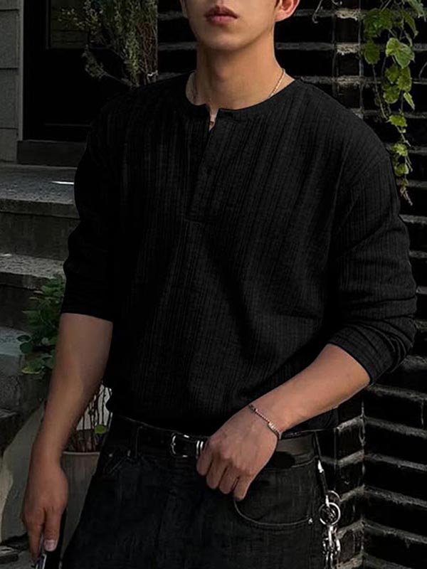 Mens Textured Ribbed Long-Sleeve T-Shirt SKUL01326