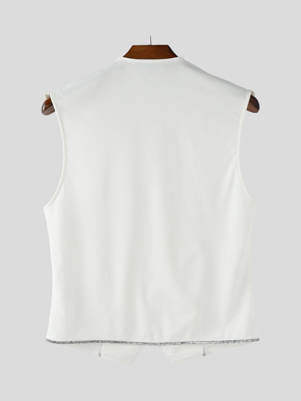 Men's Shiny Ribbon Double Breasted Casual Waistcoat SKUL23662