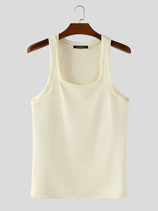 Men's Solid Color Fleece Casual Tank SKUL25756