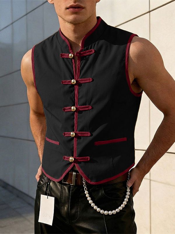 Men's Avant-Garde New Chinese Style Gold Spherical Toggles Waistcoat SKUL62048