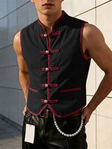 Men's Avant-Garde New Chinese Style Gold Spherical Toggles Waistcoat SKUL62048