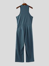 Men's Solid Color Casual Zip Sleeveless Jumpsuit SKUL24583