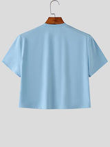 Men's New Chinese Style Frog Button Cropped Short Sleeve T-shirt SKUL56545