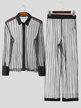 Men's Sheer Striped Mesh Two Pieces Outfit SKUL54083
