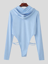 Men's Solid Color Knit Hooded Zip-Up Bodysuit SKUL38915