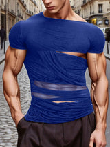 Men's Sheer Mesh Patchwork Hollow Sleeveless T-Shirt SKUL15199