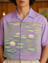 Mens Lotus Flower Print Short Sleeve Shirt SKUL17014