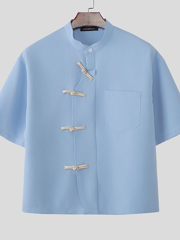 Men's Asymmetric Chinese Knot Short Sleeve Shirt SKUL50139
