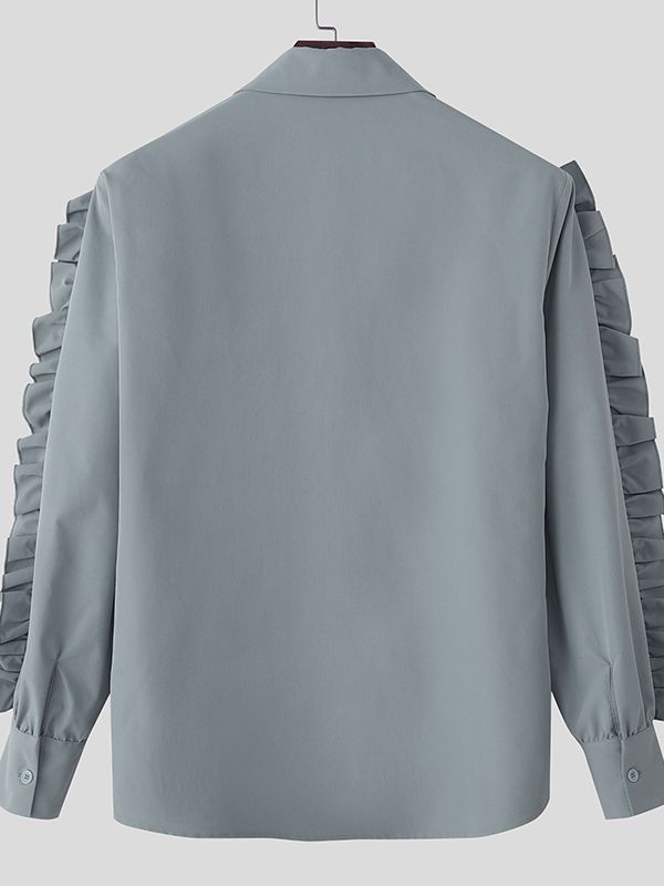 Men's Ruffle Patchwork Long Sleeve Shirt SKUL42560