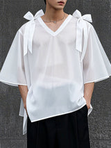 Mens Bowknot Design Sheer Long Sleeve Shirt SKUL09498
