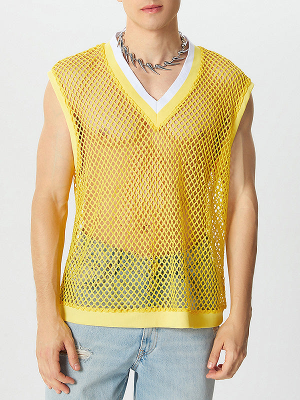 Mens Solid Color Sheer Mesh Tank SKUK74915