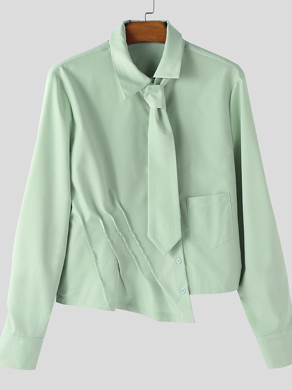 Men's Deconstructed Asymmetric Placket Design Long Sleeve Shirt SKUL43599