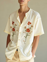 Mens Floral Print Stand Collar Short Sleeve Shirt SKUL07807