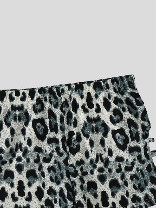 Men's Wild Jungle Instinct Leopard Print Side Cutout Fitted Short SKUL69697