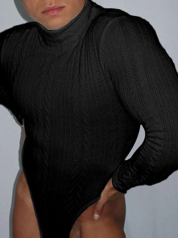 Mens Cable Knit Solid Long Sleeve Bodysuit SKUK42221