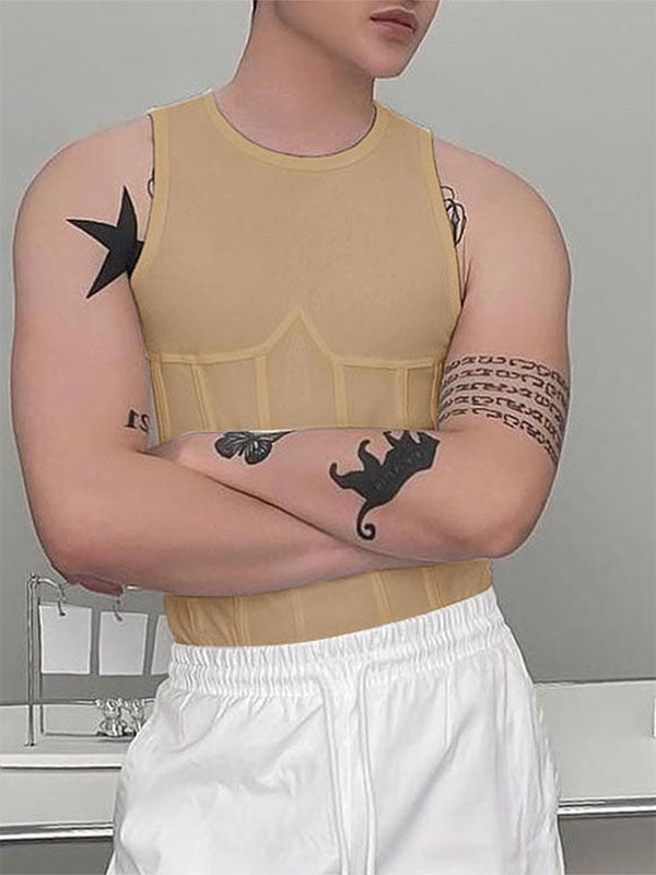 Men's Solid Color Knit Slim Fit Casual Tank SKUL15153