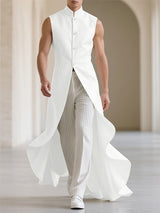 Men's Ruffled Hem Stand Collar Casual Waistcoat SKUL24564