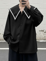 Men's Preppy Style Solid Color Lapel Collar Long Sleeve Shirt SKUL45136