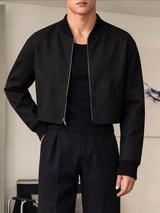 Men's Clean-Fit Minimalist Daily Commute Ribbed Stand Collar Zipper Boxy Jacket SKUL86037