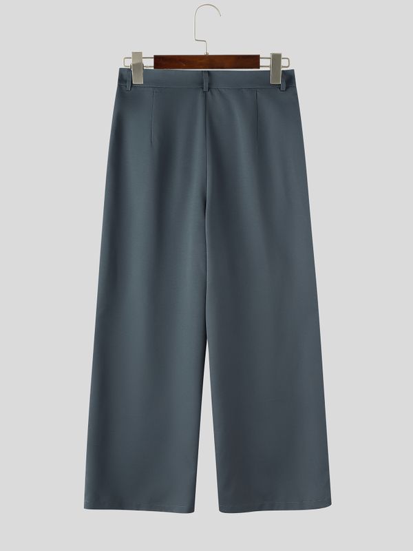 Men's Vintage Double-Breasted Button High-Waist Wide-Leg Pant SKUL72572