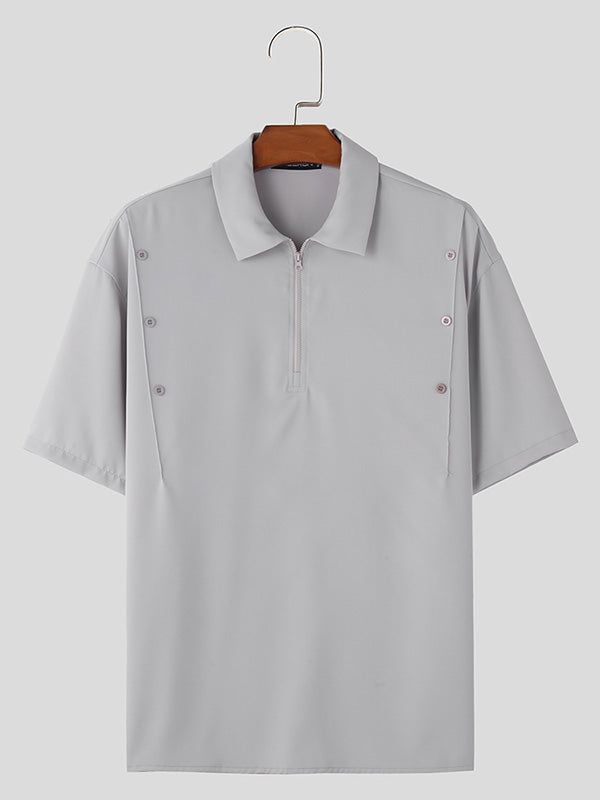 Mens Solid Half Zipper Short Sleeve Golf Shirt SKUK58115