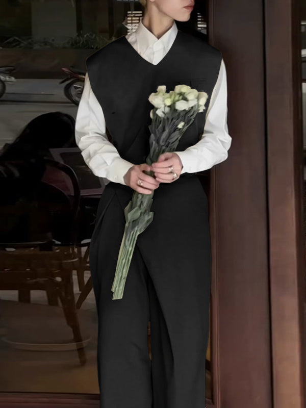 Men's Solid V Neck Vest Two Pieces Outfit SKUL31919