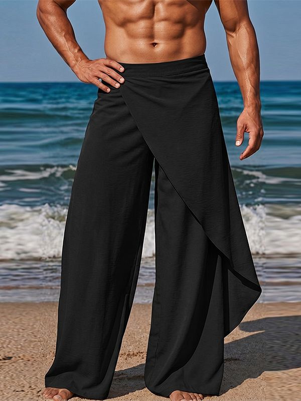 Men's Bohemian Resort Beach Asymmetric Layered Wide Leg Pant SKUL71322