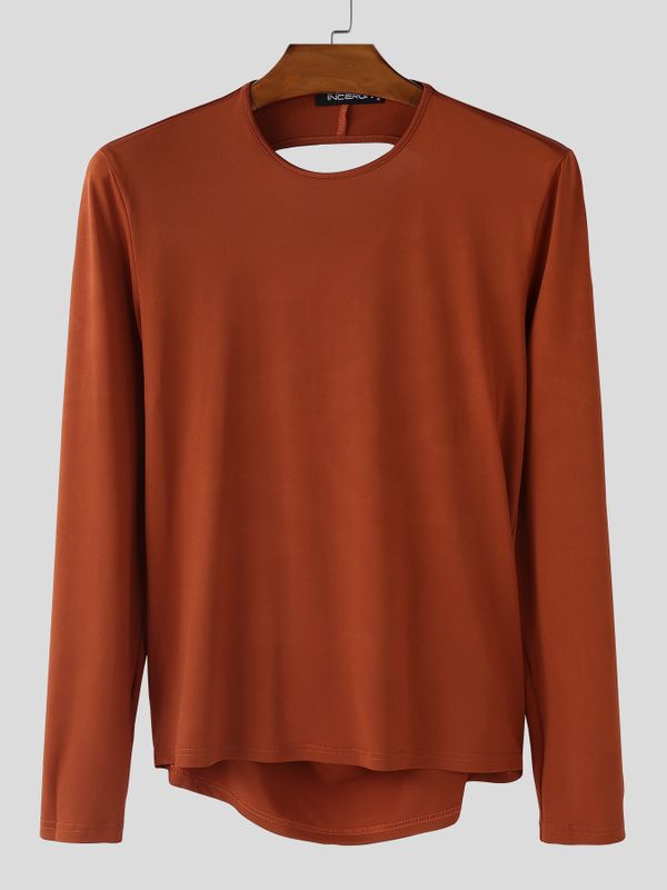 Men's Back Hollow Knit Long Sleeve T-shirt SKUL52644