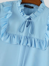 Men's Avant-Garde Romantic Ruffle Trim V-Neck Tie Front Puff Sleeve Shirt SKUL58757