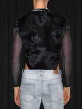 Mens Dragon Print Mesh Patchwork Bodysuit SKUK42103