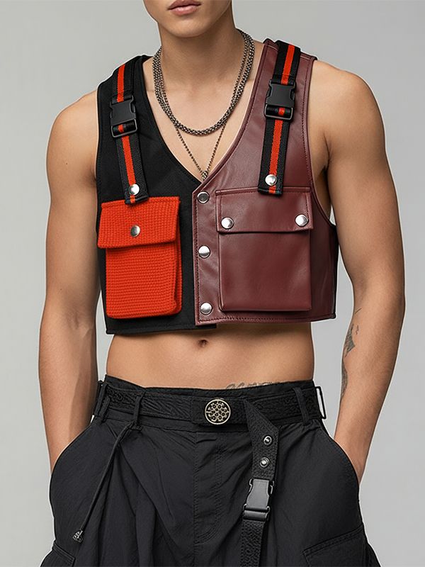 Men's Deconstructed Color Block Patchwork Waistcoat SKUL40298