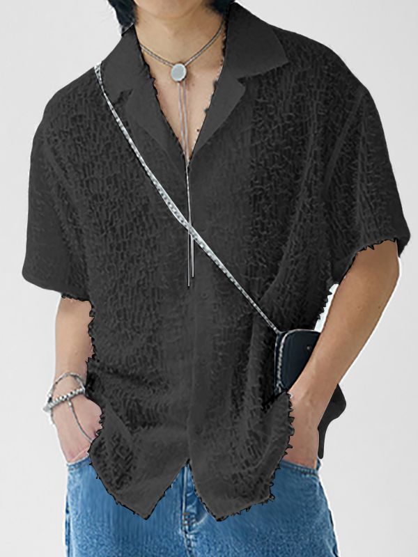 Men's Plush Tassel Short Sleeve Shirt SKUL32940