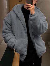 Men's Faux Fleece Loose Long Sleeve Zip-Up Hoodie SKUL37706