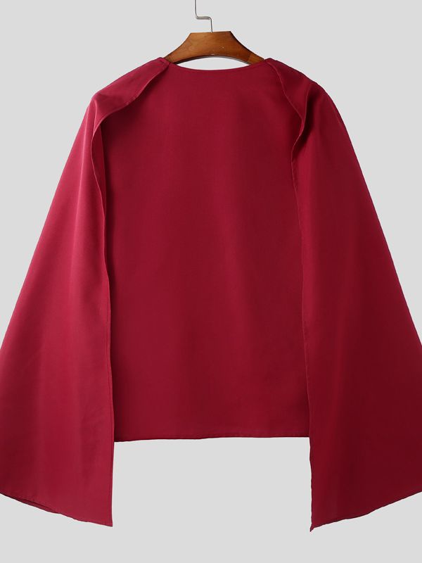 Men's Cape Patchwork Hollow Long Sleeve Shirt SKUL41719