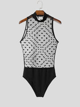 Mens Heart Print Sheer Mesh Bodysuit SKUL13903