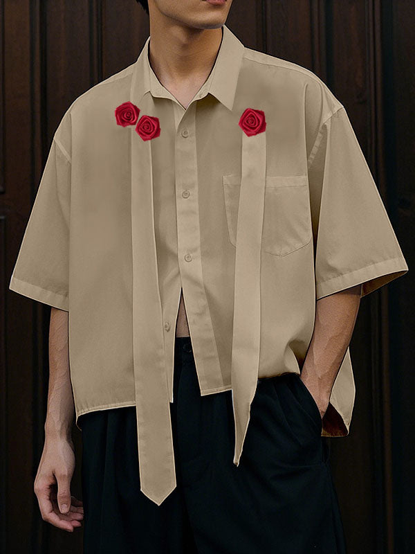 Mens 3D Rose Short Sleeve Shirt SKUL10805