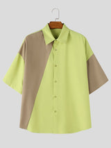 Men's Vintage Preppy Contrast Color Geometric Lapel Short Sleeve Shirt SKUL65873