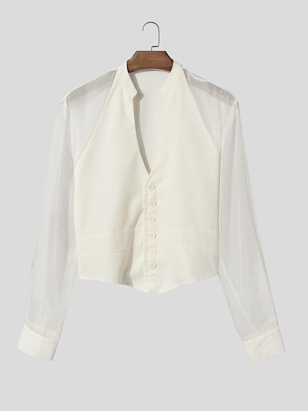 Mens Sheer Mesh Panel Long Sleeve Shirt SKUL03637