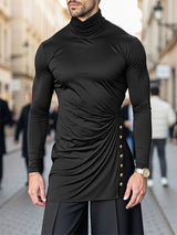 Men's Metal Button High Neck Long Sleeve T Shirt SKUL37662