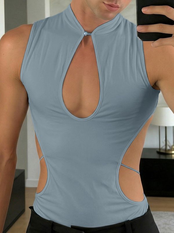 Men's Avant-Garde Keyhole Front Cut Out Mock Neck Tank SKUL67051