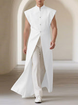 Men's Avant-Garde Sleeveless Mandarin Collar Floor-Length Split Tunic Cardigan SKUL61914