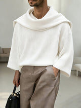Men's Solid Color Textured Drape Neck Long Sleeve Sweater SKUL45163