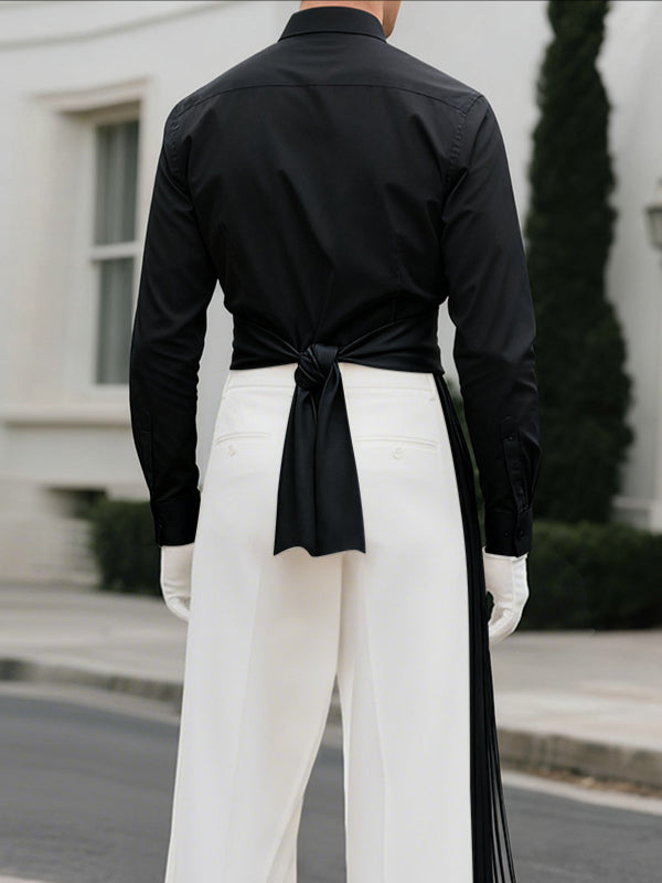 Men's Tassel Patchwork Twist Tie Long Sleeve Shirt SKUL37907