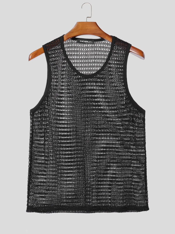 Men's Solid Color Hollow Mesh Casual Tank SKUL19718