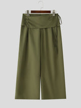 Men's Avant-Garde Asymmetrical Fold-Over Button Tie Waist Wide Leg Pant SKUL71412