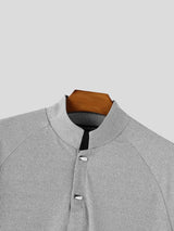 Men's Clean Fit Resort Wide Flared Sleeve Slit Henley Placket Long Sleeve Mandarin Collar T-shirt SKUL81833