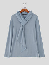 Men's Solid Color Deconstructed Textured Long Sleeve T-shirt SKUL28402