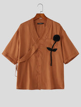 Men's 3D Floral Detail Textured Short Sleeve Shirt SKUL60242