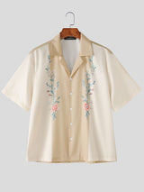 Men's American Vintage Floral Print Color-Block Short Sleeve Shirt SKUL72580