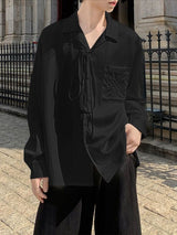 Men's Satin Embroidered Drawstring Loose Long Sleeve Shirt SKUL36381